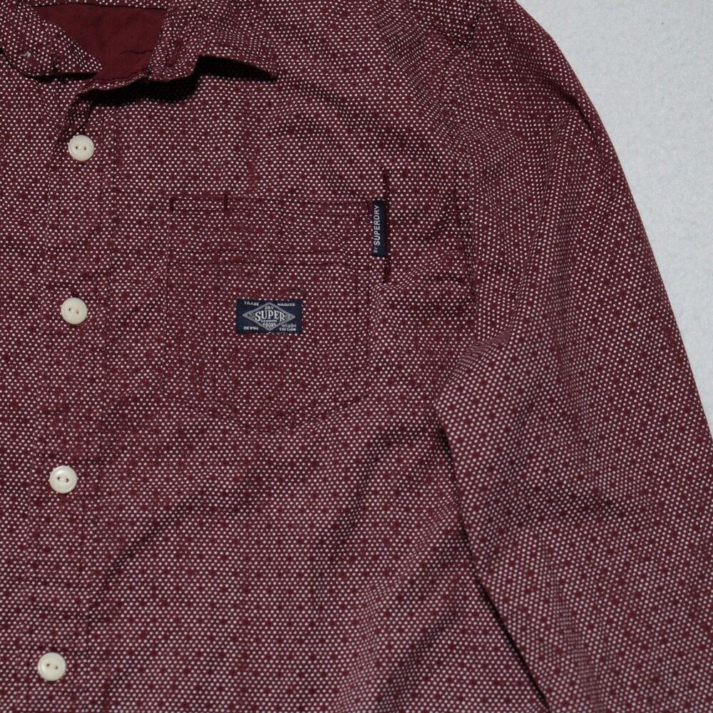 SUPERDRY Long Sleeve Button Shirt Men XL Red Geometric Dots Logo The Raw Riveter - Picture 5 of 13